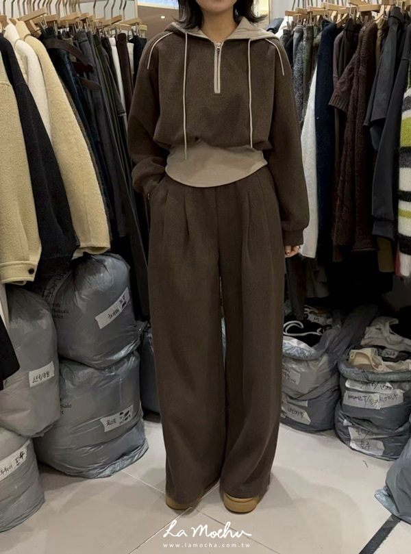 假兩件拼接連帽刷毛羊毛套裝